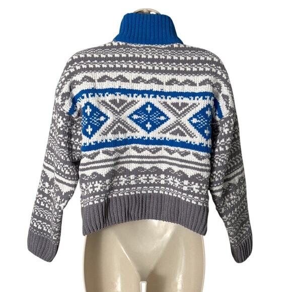 Urban Outfitters Scout Shrunken Snowflake Blue and Gray Zip Front Sweater Size M - Picture 4 of 10